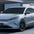 BYD E7 cinza na diagonal.