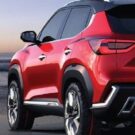 Novo SUV da Nissan compacto e vermelho.
