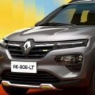 Renault Kwid prata parado na diagonal.