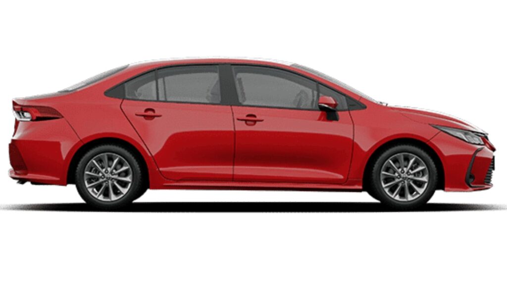 Lateral do Toyota Corolla GLI vermelho.