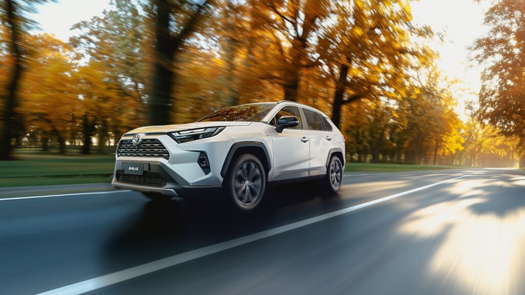 Toyota RAV4 branco na estrada.