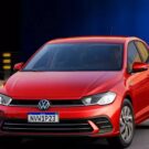 Volkswagen Polo 2026 vermelho na estrada.