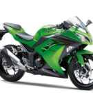 Kawasaki Ninja 300 verde na diagonal.