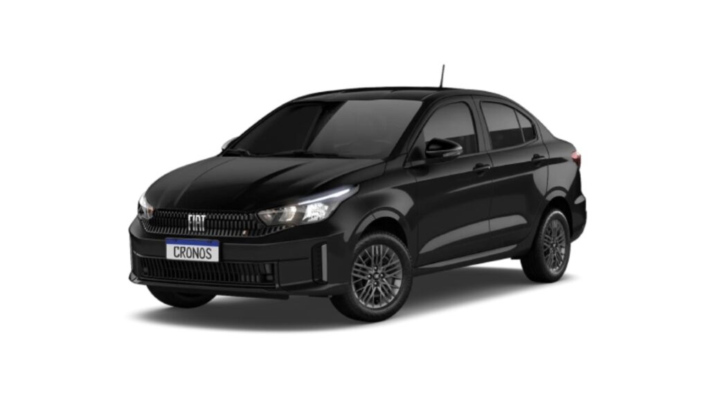 Fiat Cronos 1.3 manual na diagonal no fundo branco.