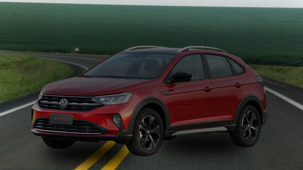 Volkswagen Nivus Comfortline vermelho na diagonal.