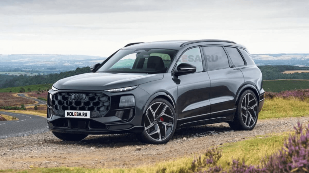 Novo Audi Q9 preto parada na diagonal.