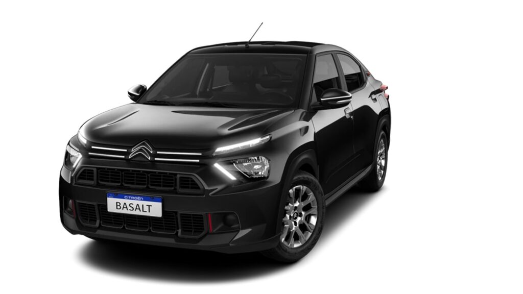 Citroën Basalt Feel T200 CVT 2026 preto parado na diagonal.