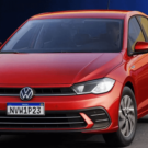 Volkswagen Polo Sense vermelho fazendo uma curva.