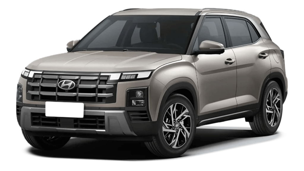Hyundai Creta 2026 cinza parado na diagonal em um fundo branco.