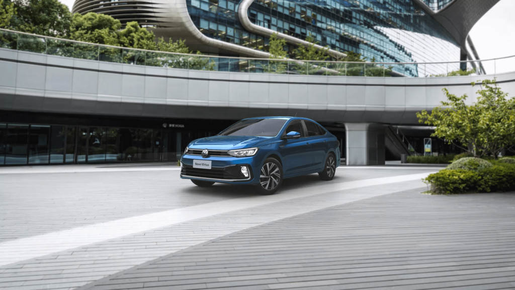 Volkswagen Virtus Sense MT azul.