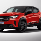 Fiat Pulse Abarth Stranger Things vermelho parado na diagonal.