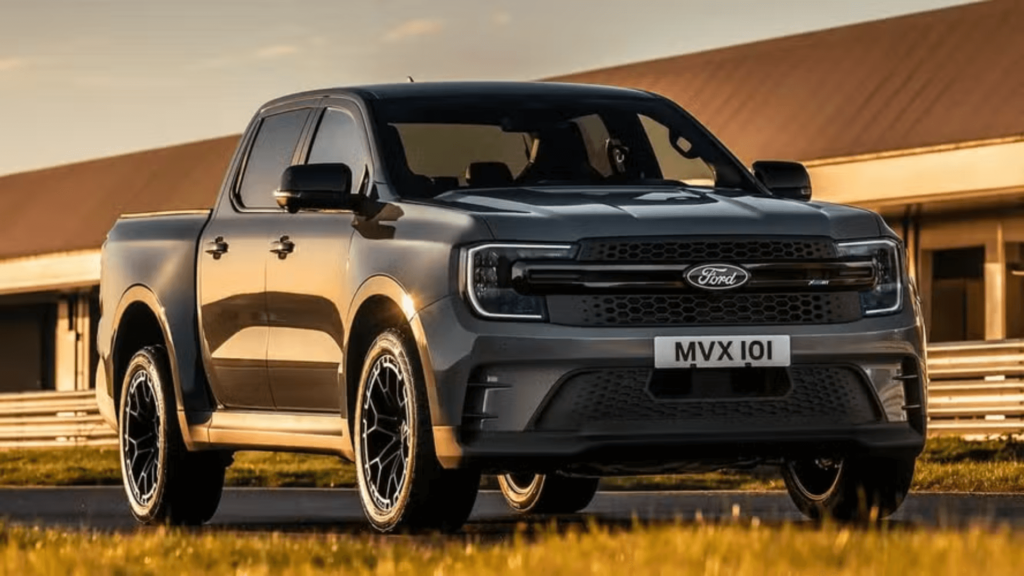 Ford Ranger 2026 preto parada na diagonal.