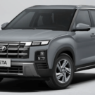 Hyundai Creta cinza parado na diagonal.