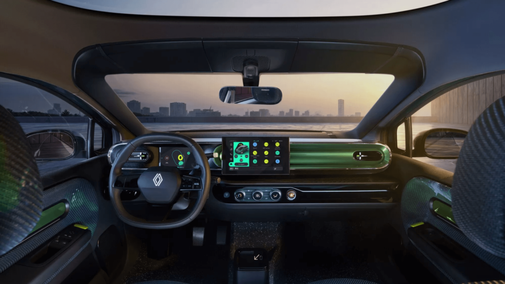 Interior do Renault Twingo elétrico.