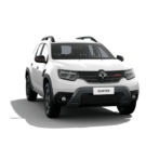 Renault Duster Iconic branca 2026 parada de frente em um fundo branco.
