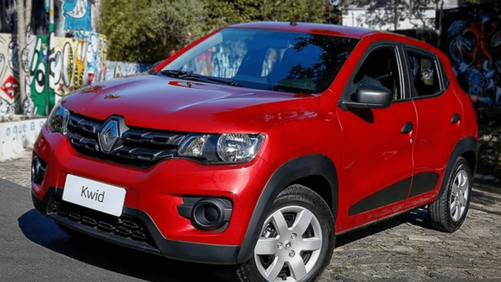 Renault Kwid Zen vermelho parado na diagonal.