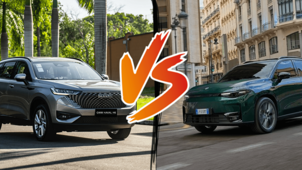 GWM Haval H6 One cinza de um lado e do outro lado Leapmotor C10.