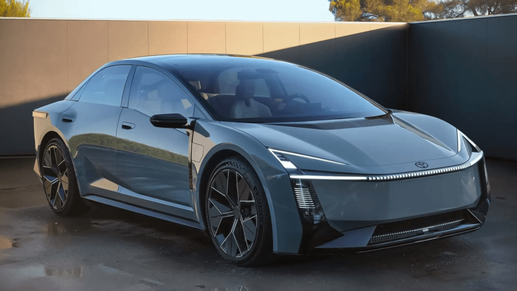 Toyota corolla cinza parado na diagonal.