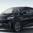 BYD Dolphin Mini preto parado na diagonal.