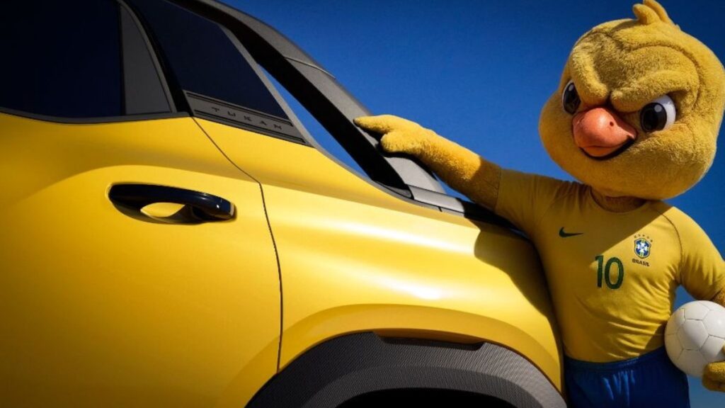 Mascote do Brasil em carro.