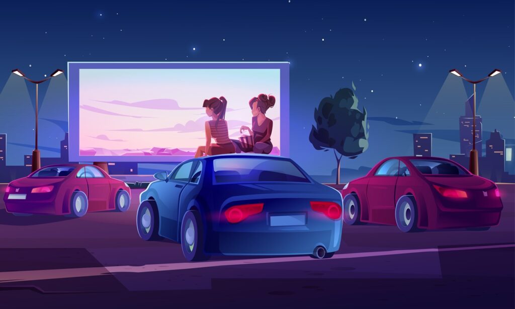 Desenho de carros no Cinema drive-in